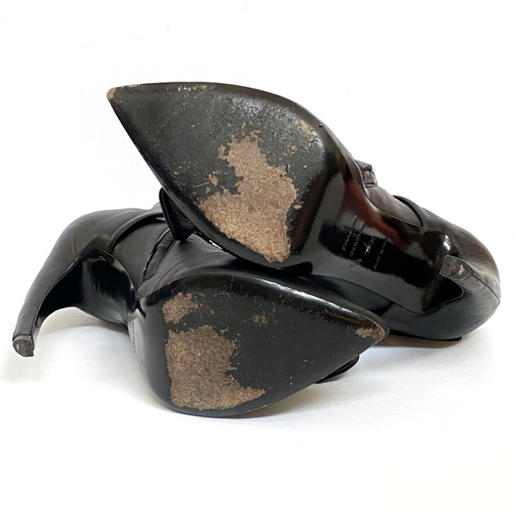 PROENZA SCHOULER black leather tie strap curved heel pointed ankle boots booties - Picture 10 of 12